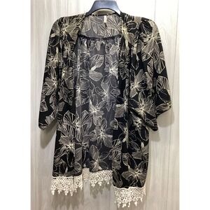 MY STORY Women's (Size 24x31") Open Front Kimono Sleeve Crochet Hem Cardigan